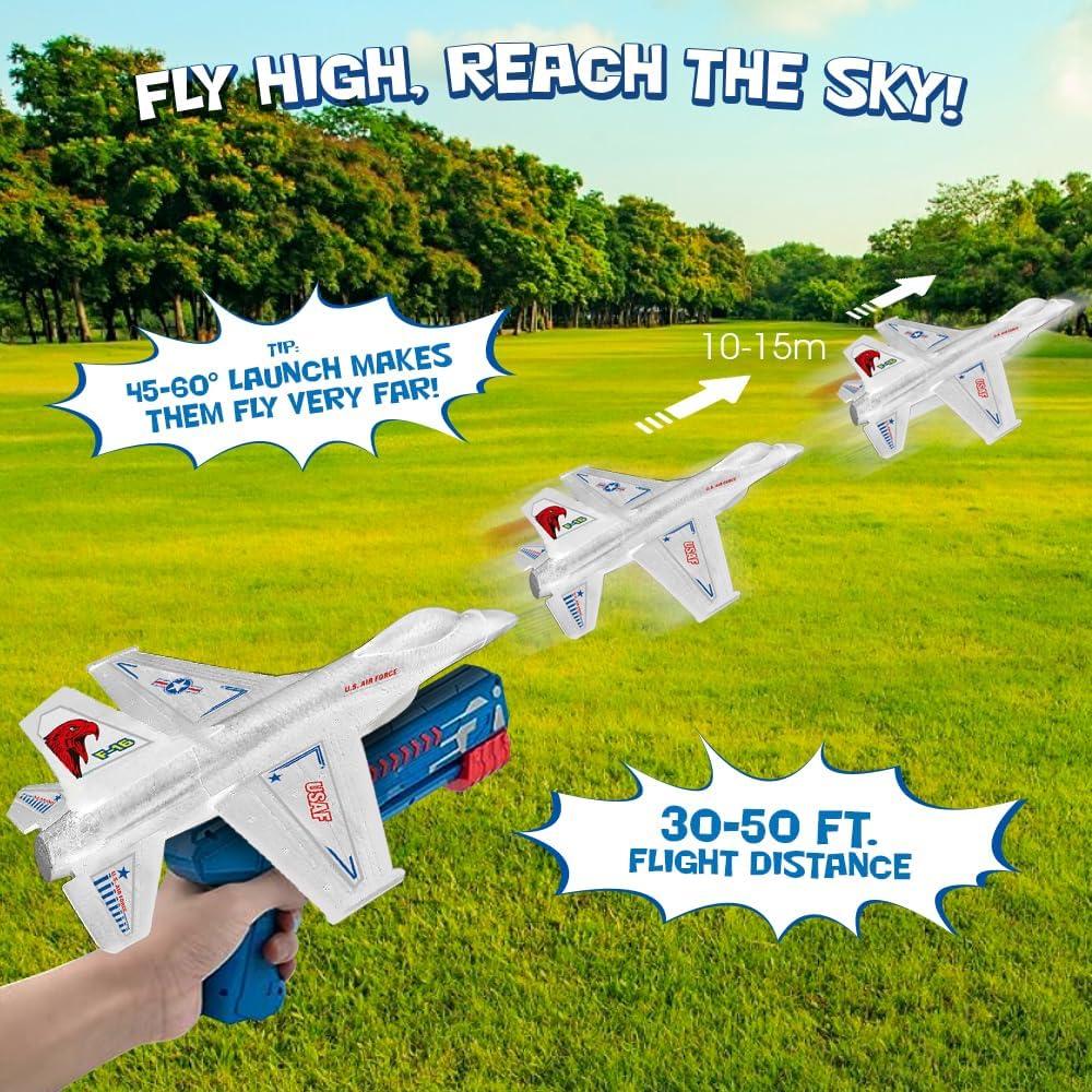 imageArtCreativity Airplane Launcher Toy Set 2 F16 Fighting Jets and 1 Airplane Gun Plane Gun for Kids Toys for High Flying Fun Backyard Outdoor Toys for Kids Ages 3 4 5 6 7 8 9