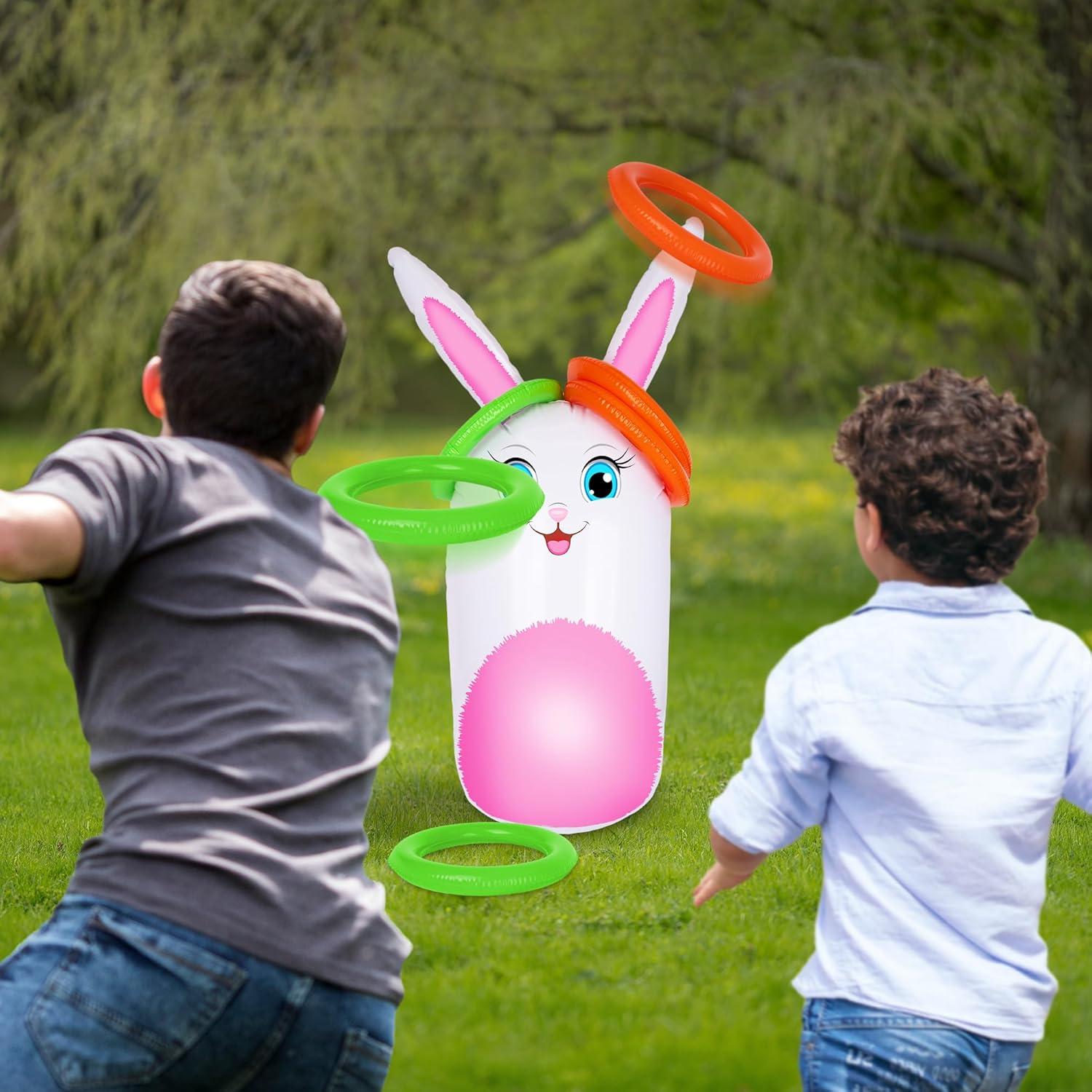 imageArtCreativity Bunny Inflatable Ring Toss Game Carnival Games for Kids with Inflatable Bunny and 6 Rings Weighted Bottom to Keep The Rabbit Upright Family Outdoor Games for Kids and Adults