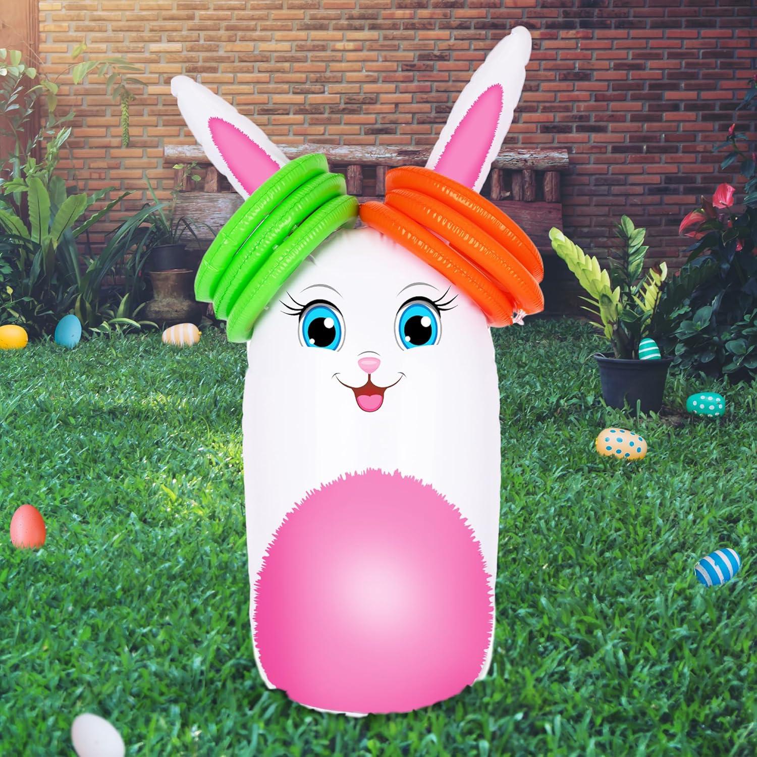imageArtCreativity Bunny Inflatable Ring Toss Game Carnival Games for Kids with Inflatable Bunny and 6 Rings Weighted Bottom to Keep The Rabbit Upright Family Outdoor Games for Kids and Adults