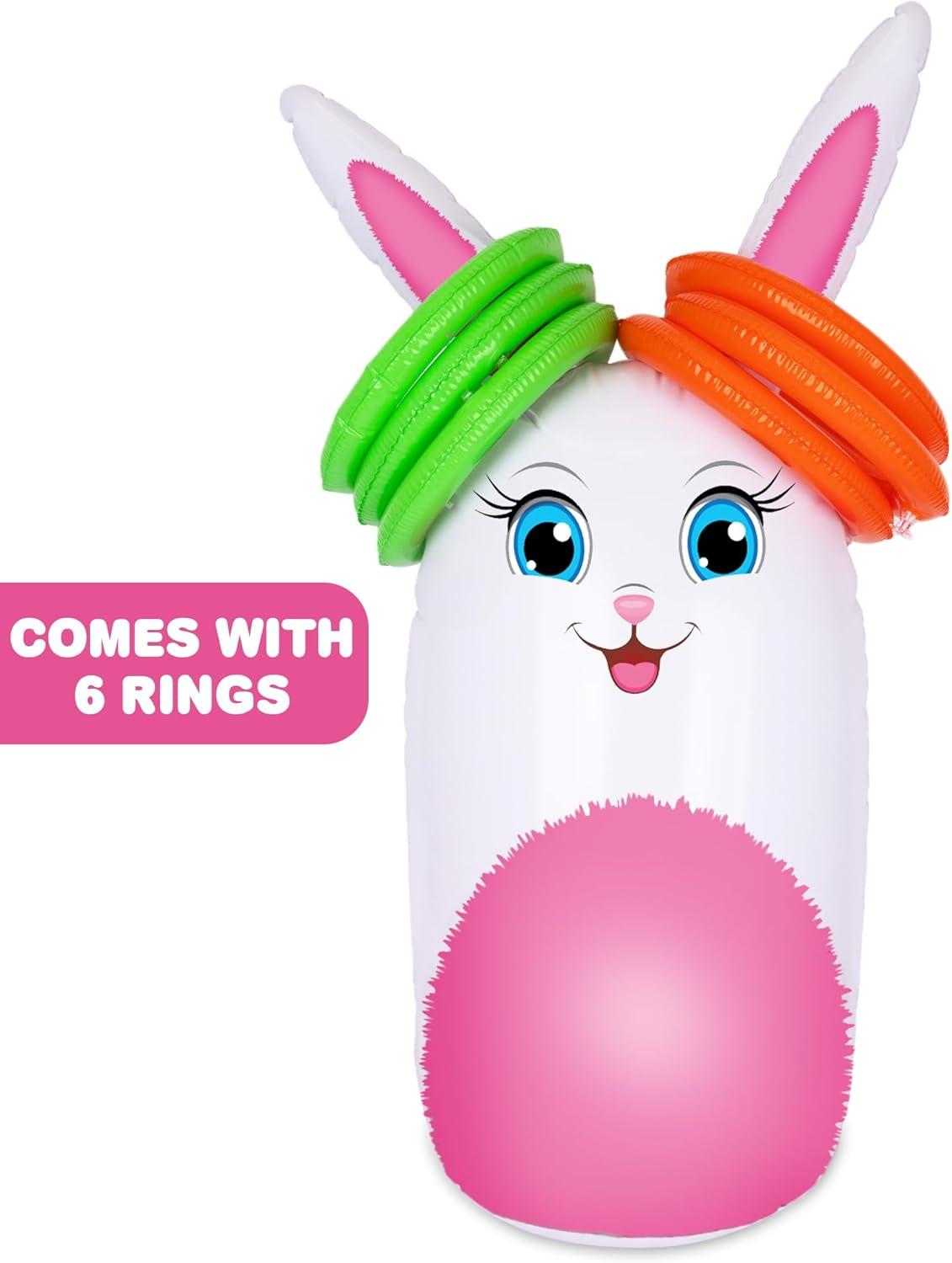 imageArtCreativity Bunny Inflatable Ring Toss Game Carnival Games for Kids with Inflatable Bunny and 6 Rings Weighted Bottom to Keep The Rabbit Upright Family Outdoor Games for Kids and Adults