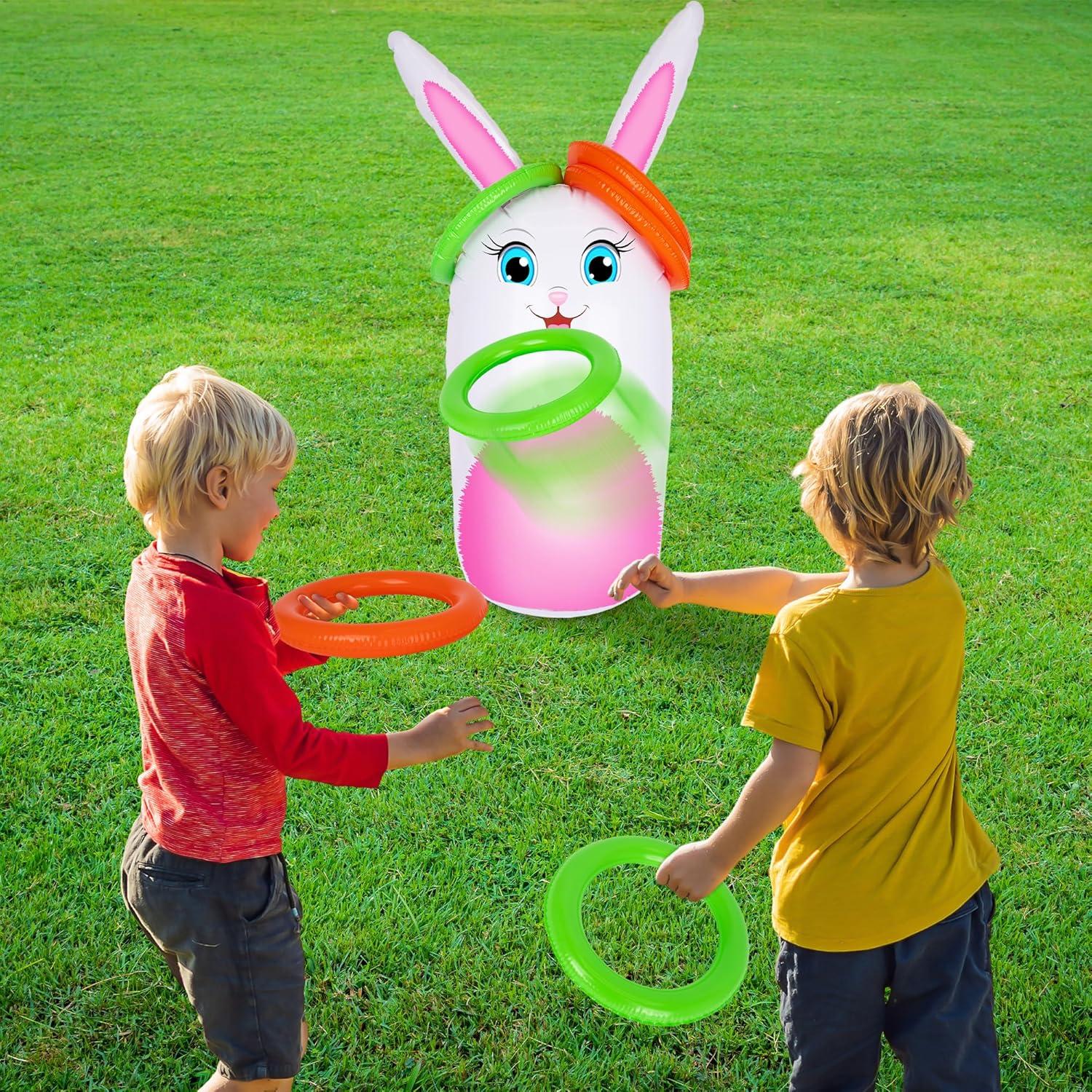 imageArtCreativity Bunny Inflatable Ring Toss Game Carnival Games for Kids with Inflatable Bunny and 6 Rings Weighted Bottom to Keep The Rabbit Upright Family Outdoor Games for Kids and Adults