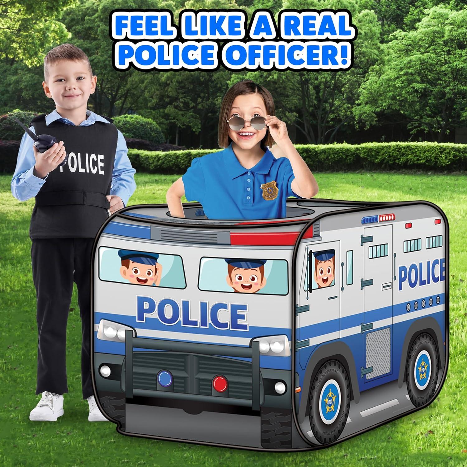 imageArtCreativity Police Car Tent with Carry Bag Pop Up Indoor Truck for Kids Police Officer Outdoor Playhouse FlatFolding Kids Play Tent for Interactive Fun Compact Storage Vehicle ToyPolice Car