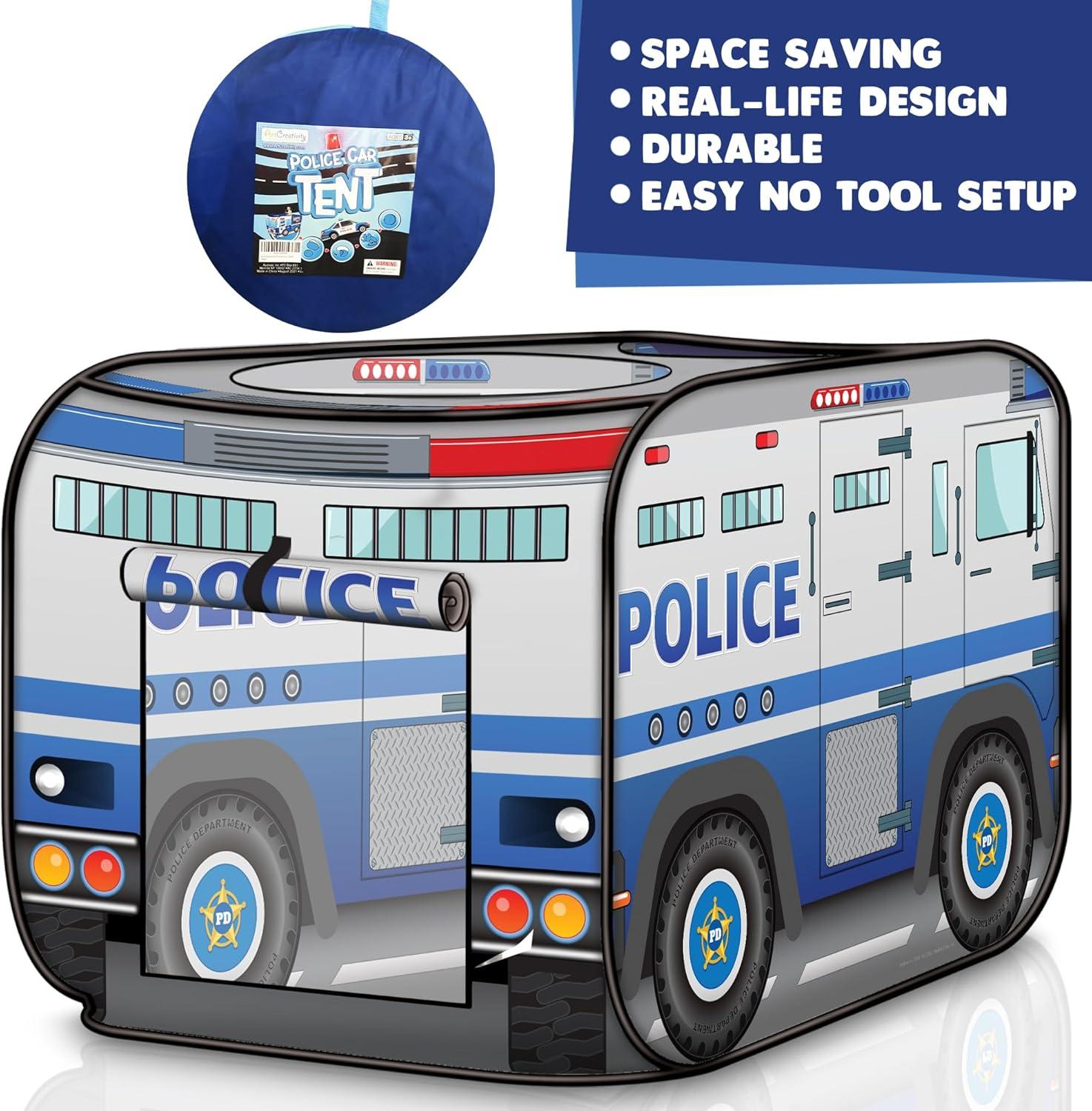 imageArtCreativity Police Car Tent with Carry Bag Pop Up Indoor Truck for Kids Police Officer Outdoor Playhouse FlatFolding Kids Play Tent for Interactive Fun Compact Storage Vehicle ToyPolice Car