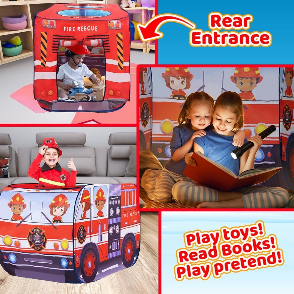 imageArtCreativity Police Car Tent with Carry Bag Pop Up Indoor Truck for Kids Police Officer Outdoor Playhouse FlatFolding Kids Play Tent for Interactive Fun Compact Storage Vehicle ToyFire Truck