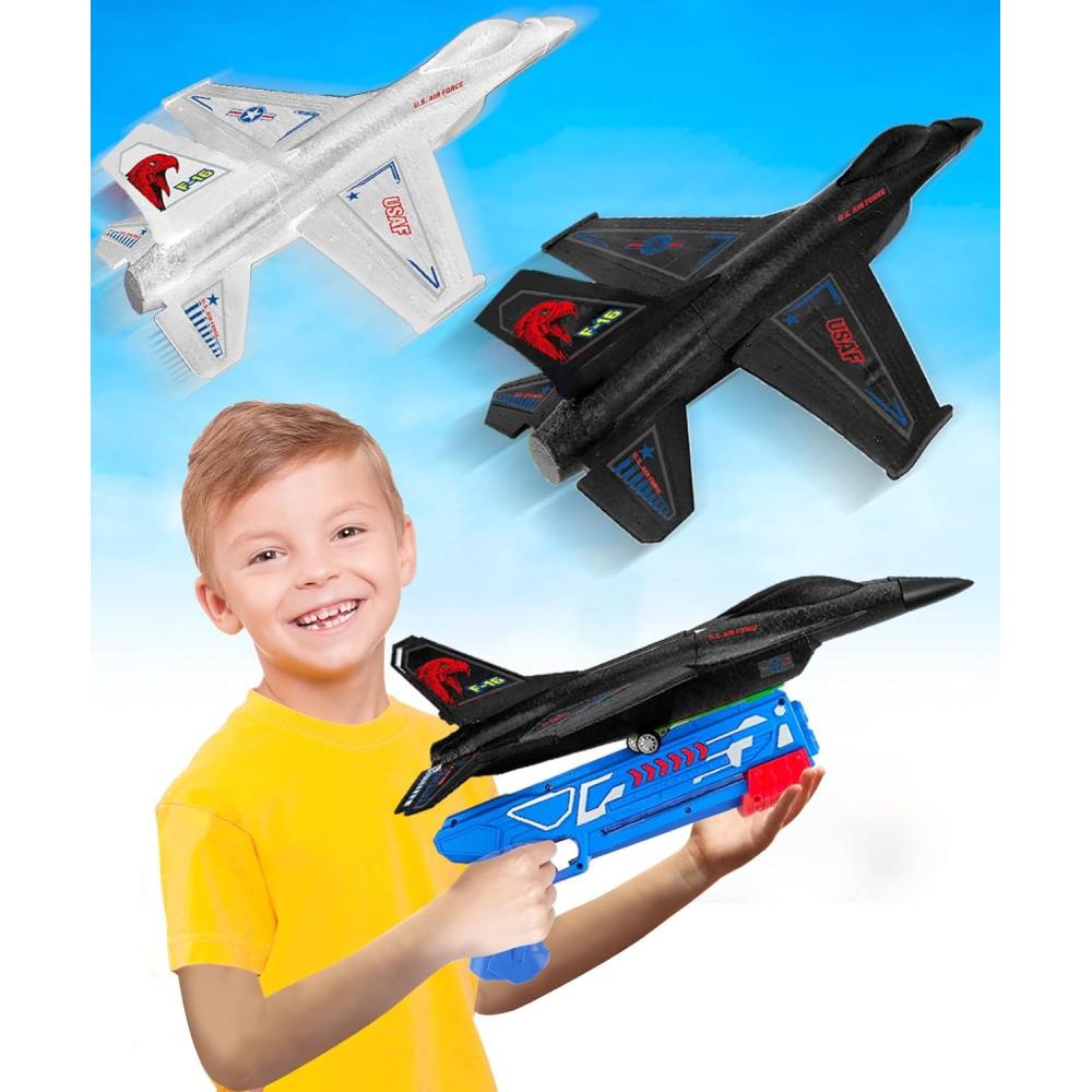 imageArtCreativity Airplane Launcher Toy Set 2 F16 Fighting Jets and 1 Airplane Gun Plane Gun for Kids Toys for High Flying Fun Backyard Outdoor Toys for Kids Ages 3 4 5 6 7 8 9