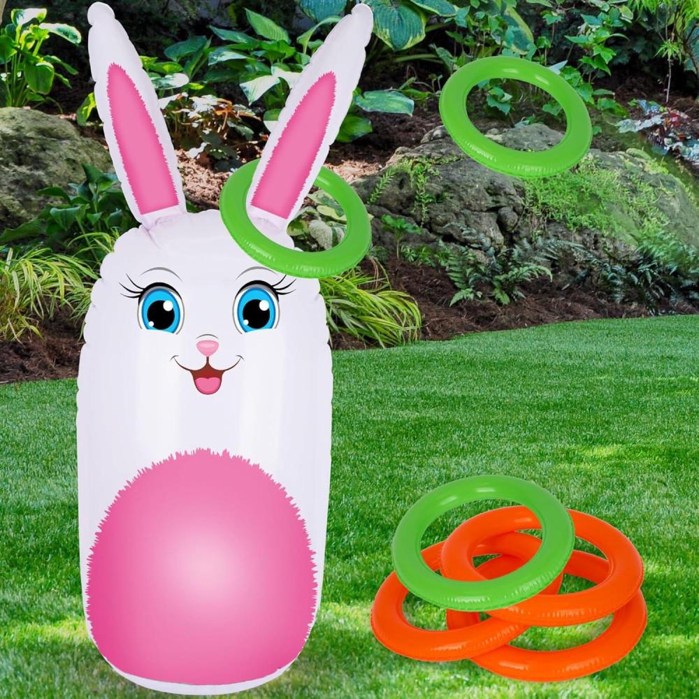 imageArtCreativity Bunny Inflatable Ring Toss Game Carnival Games for Kids with Inflatable Bunny and 6 Rings Weighted Bottom to Keep The Rabbit Upright Family Outdoor Games for Kids and Adults