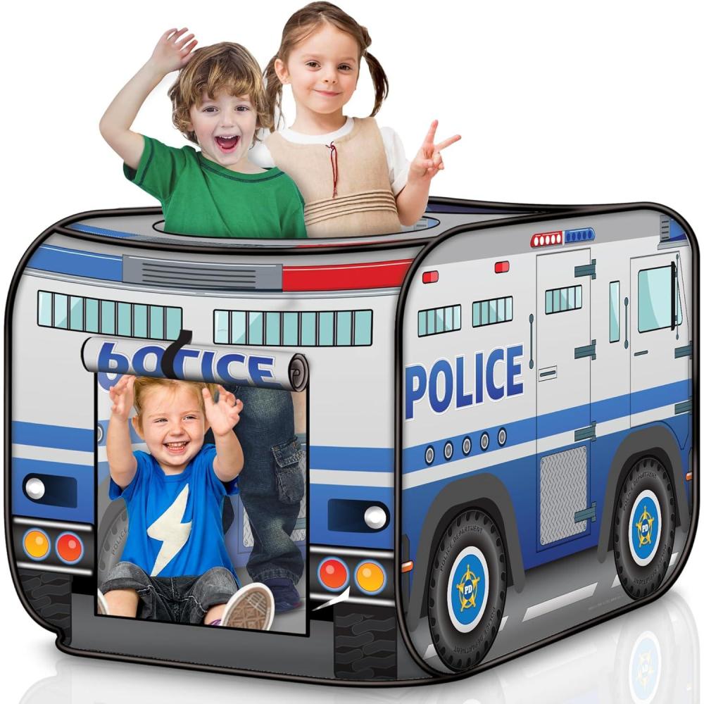 imageArtCreativity Police Car Tent with Carry Bag Pop Up Indoor Truck for Kids Police Officer Outdoor Playhouse FlatFolding Kids Play Tent for Interactive Fun Compact Storage Vehicle ToyPolice Car