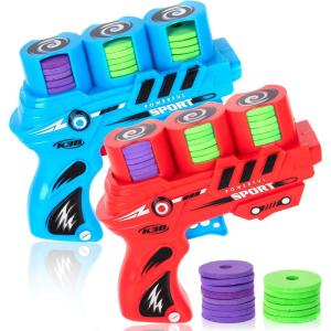 ArtCreativity 2 Pack Foam Disc Shooter Disc Guns with 36 Flying Discs, Fun Toy Gun Foam Blasters for Kids, Outdoor Games, Summer Activities, and Party Favors for Ages 8-12