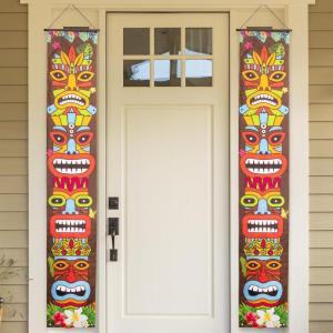 ArtCreativity Hawaiian Luau Party Decorations – Set of 2 Banners – 6 x 1 Feet – Tropical Party Decorations with Colorful Tiki Faces – Luau Tiki Themed Birthday Party Decor for Indoors and Outdoors