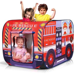 ArtCreativity Police Car Tent with Carry Bag, Pop Up Indoor Truck for Kids, Police Officer Outdoor Playhouse, Flat-Folding Kids Play Tent for Interactive Fun, Compact Storage Vehicle Toy(Fire Truck)
