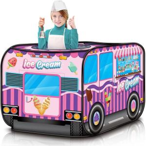 ArtCreativity Police Car Tent with Carry Bag, Pop Up Indoor Truck for Kids, Police Officer Outdoor Playhouse, Flat-Folding Kids Play Tent for Interactive Fun, Compact Storage Vehicle Toy(Ice Cream Truck)