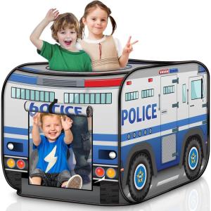 ArtCreativity Police Car Tent with Carry Bag, Pop Up Indoor Truck for Kids, Police Officer Outdoor Playhouse, Flat-Folding Kids Play Tent for Interactive Fun, Compact Storage Vehicle Toy(Police Car)