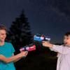 ArtCreativity Light Up Toy Guns for Kids (Set of 2), Red and Blue Space Blasters with Flashing LEDs and Sound Effects, Cool Futuristic Toy Guns for Boys and Girls, Batteries Included