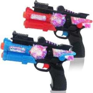 ArtCreativity Light Up Toy Guns for Kids (Set of 2), Red and Blue Space Blasters with Flashing LEDs and Sound Effects, Cool Futuristic Toy Guns for Boys and Girls, Batteries Included