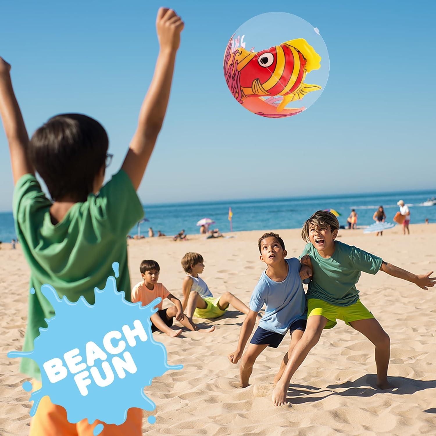 imageArtCreativity 3D Fish Beach Balls for Kids Set of 3 Clear Balls with Colorful Fish Inside Inflatable Swimming Pool Toys and Aquatic Party Decorations Underwater Party Supplies and Favors