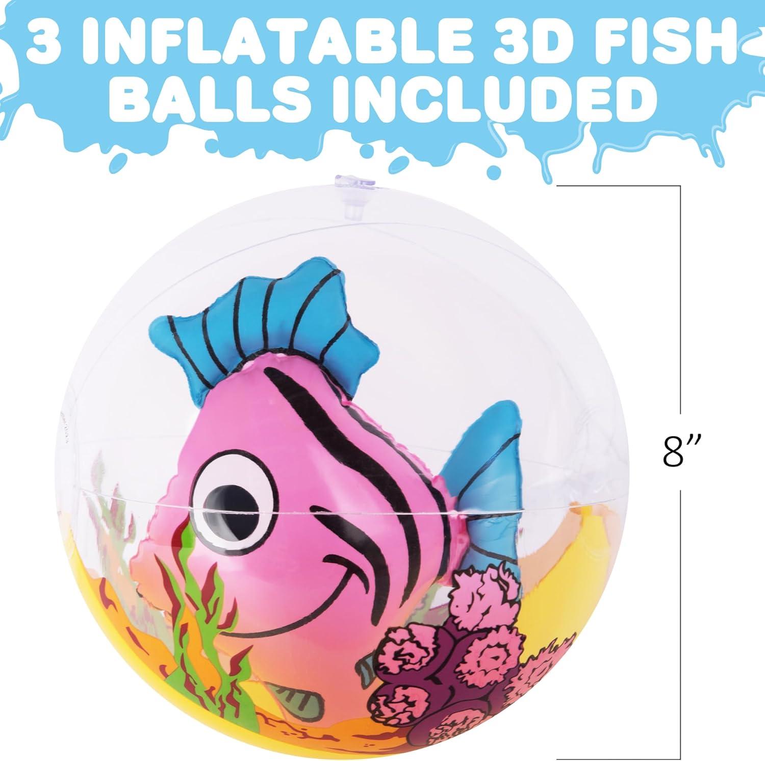 imageArtCreativity 3D Fish Beach Balls for Kids Set of 3 Clear Balls with Colorful Fish Inside Inflatable Swimming Pool Toys and Aquatic Party Decorations Underwater Party Supplies and Favors