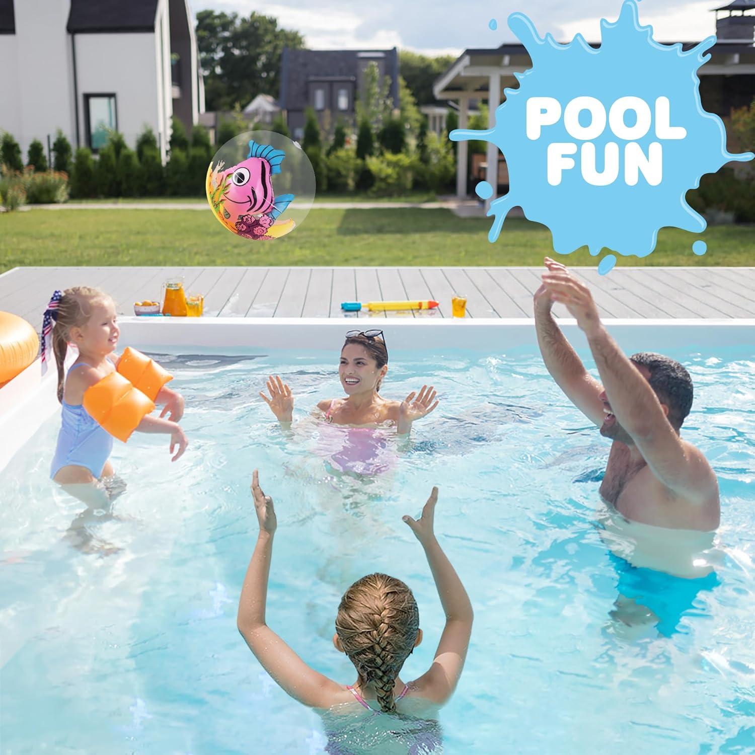 imageArtCreativity 3D Fish Beach Balls for Kids Set of 3 Clear Balls with Colorful Fish Inside Inflatable Swimming Pool Toys and Aquatic Party Decorations Underwater Party Supplies and Favors