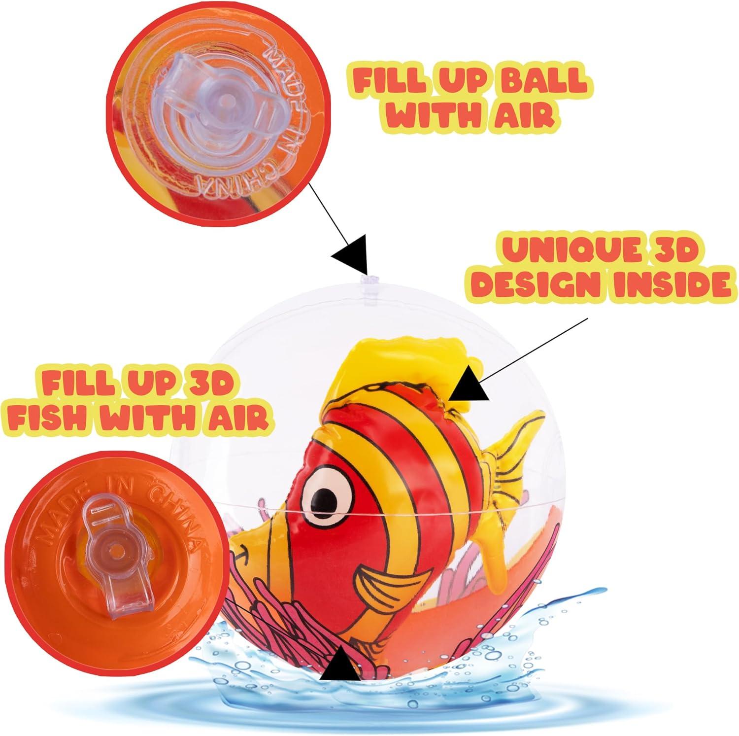 imageArtCreativity 3D Fish Beach Balls for Kids Set of 3 Clear Balls with Colorful Fish Inside Inflatable Swimming Pool Toys and Aquatic Party Decorations Underwater Party Supplies and Favors