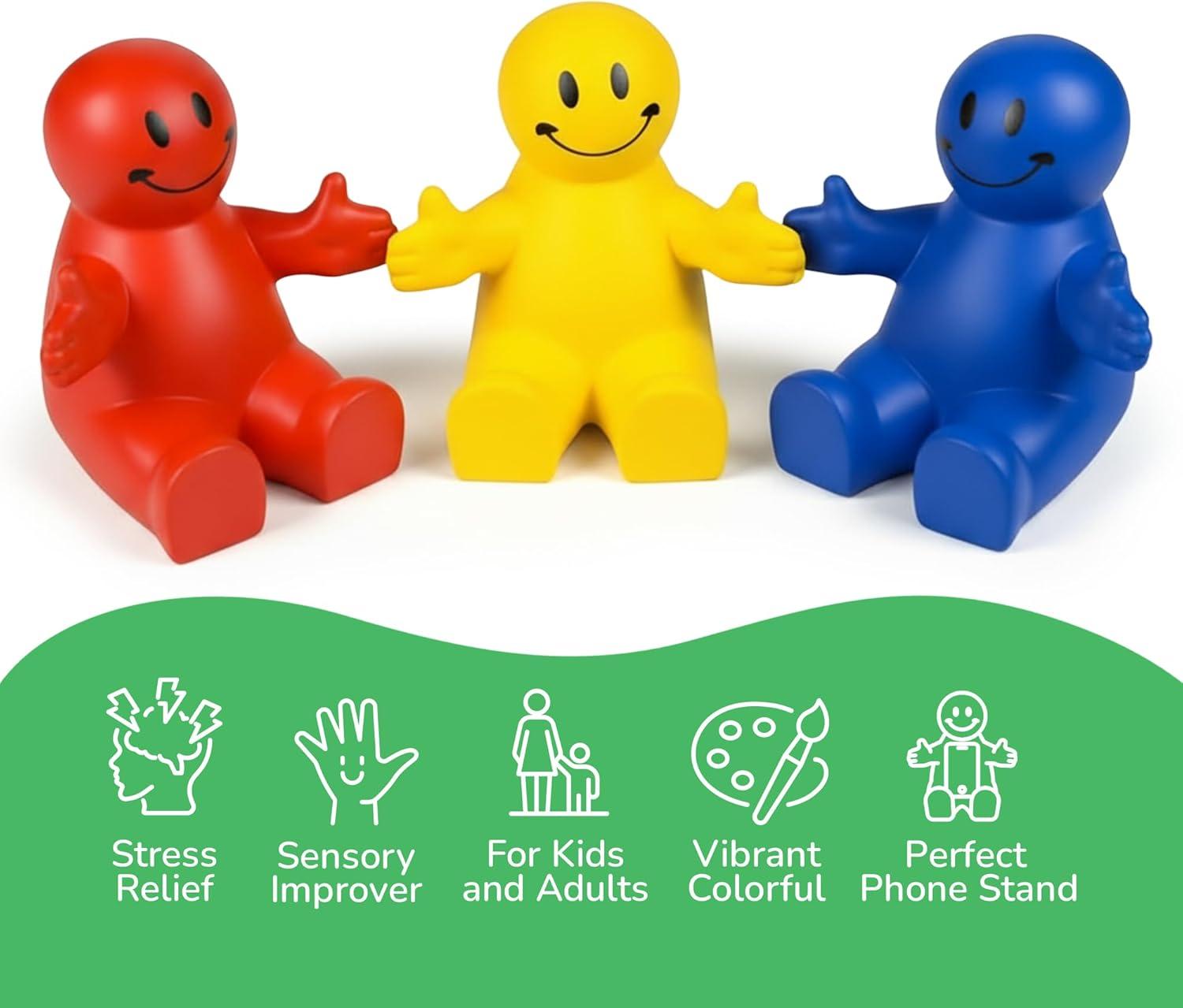 imageArtCreativity 4 Inch Squeezable Smile Phone Holder 3 Pack 2in1 Smartphone Stand Squeeze Stress Relief Fidget Toy for Kids ampamp Adults Desk Decoration Party Favor Office Gift RedBlueYellow
