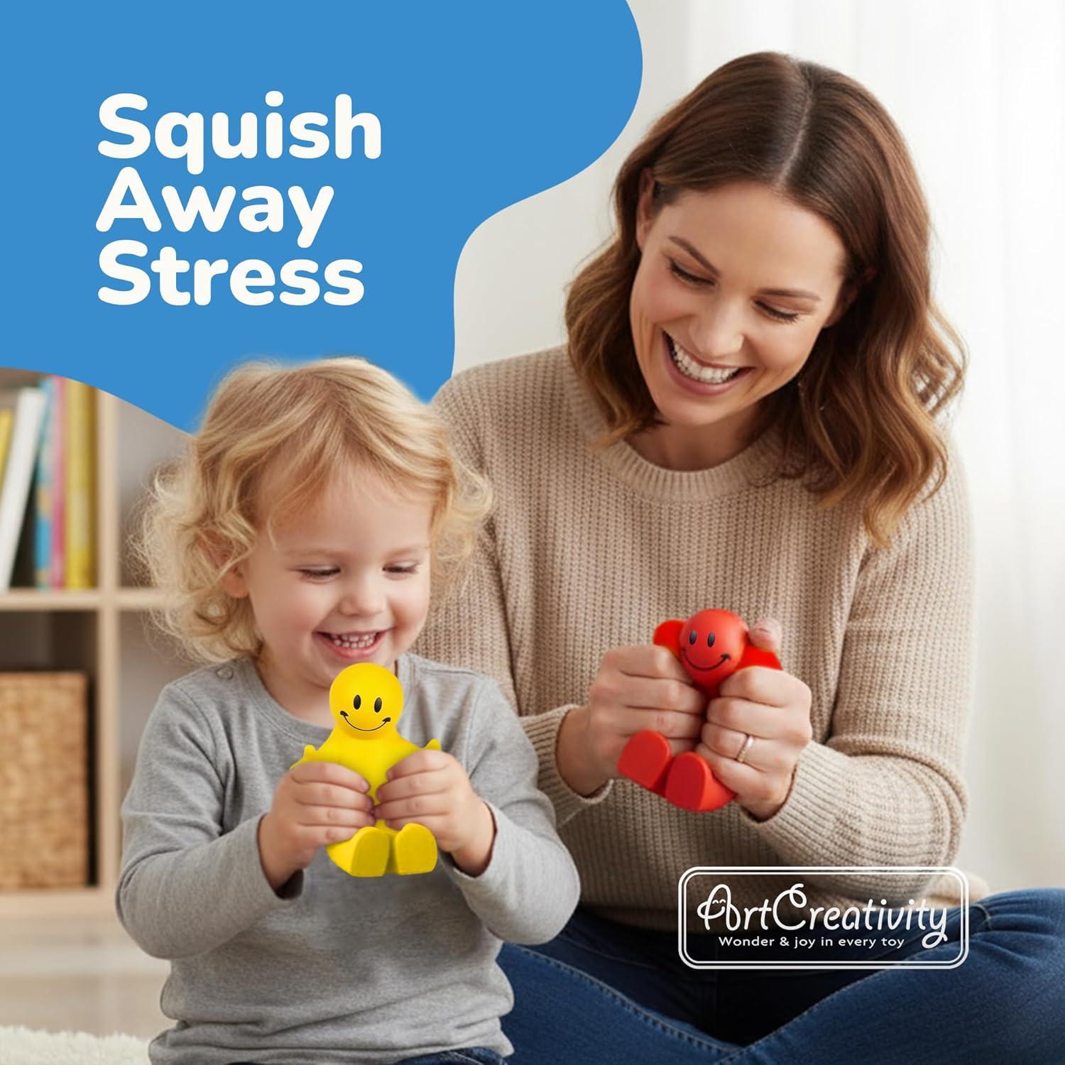 imageArtCreativity 4 Inch Squeezable Smile Phone Holder 3 Pack 2in1 Smartphone Stand Squeeze Stress Relief Fidget Toy for Kids ampamp Adults Desk Decoration Party Favor Office Gift RedBlueYellow