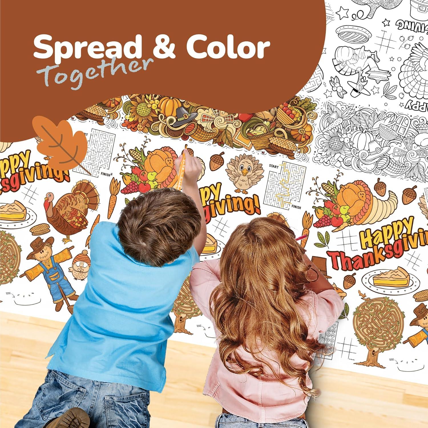 imageArtCreativity Thanksgiving Coloring Table Cloth for Kids with 12 Washable Markers  Large 53 x 875 Inch Coloring Tablecloth  Thanksgiving Drawing Tablecloth with Plastic Film Base for Durability