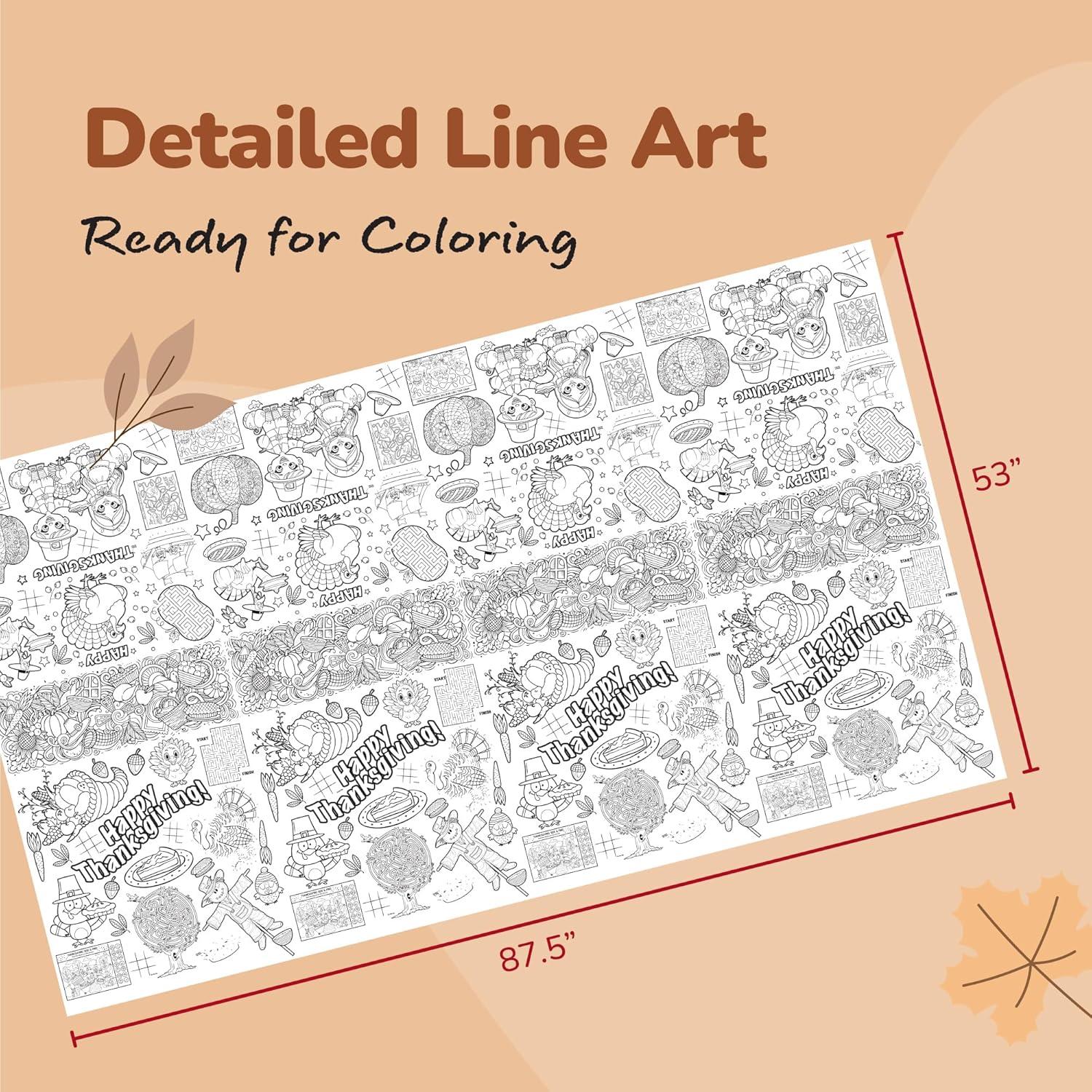 imageArtCreativity Thanksgiving Coloring Table Cloth for Kids with 12 Washable Markers  Large 53 x 875 Inch Coloring Tablecloth  Thanksgiving Drawing Tablecloth with Plastic Film Base for Durability
