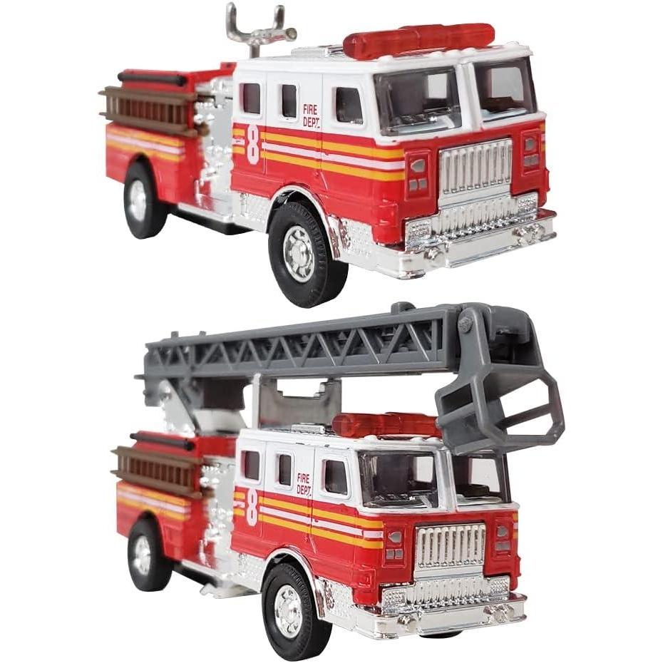 imageArtCreativity 55 Inch Fire Truck Toys  Set of 2  Pull Back Firetruck Toys 35 Years Old Boys and Girls  Includes Metal Ladder Truck and Fire Engine  Best Birthday Gift for Toddlers and Kids