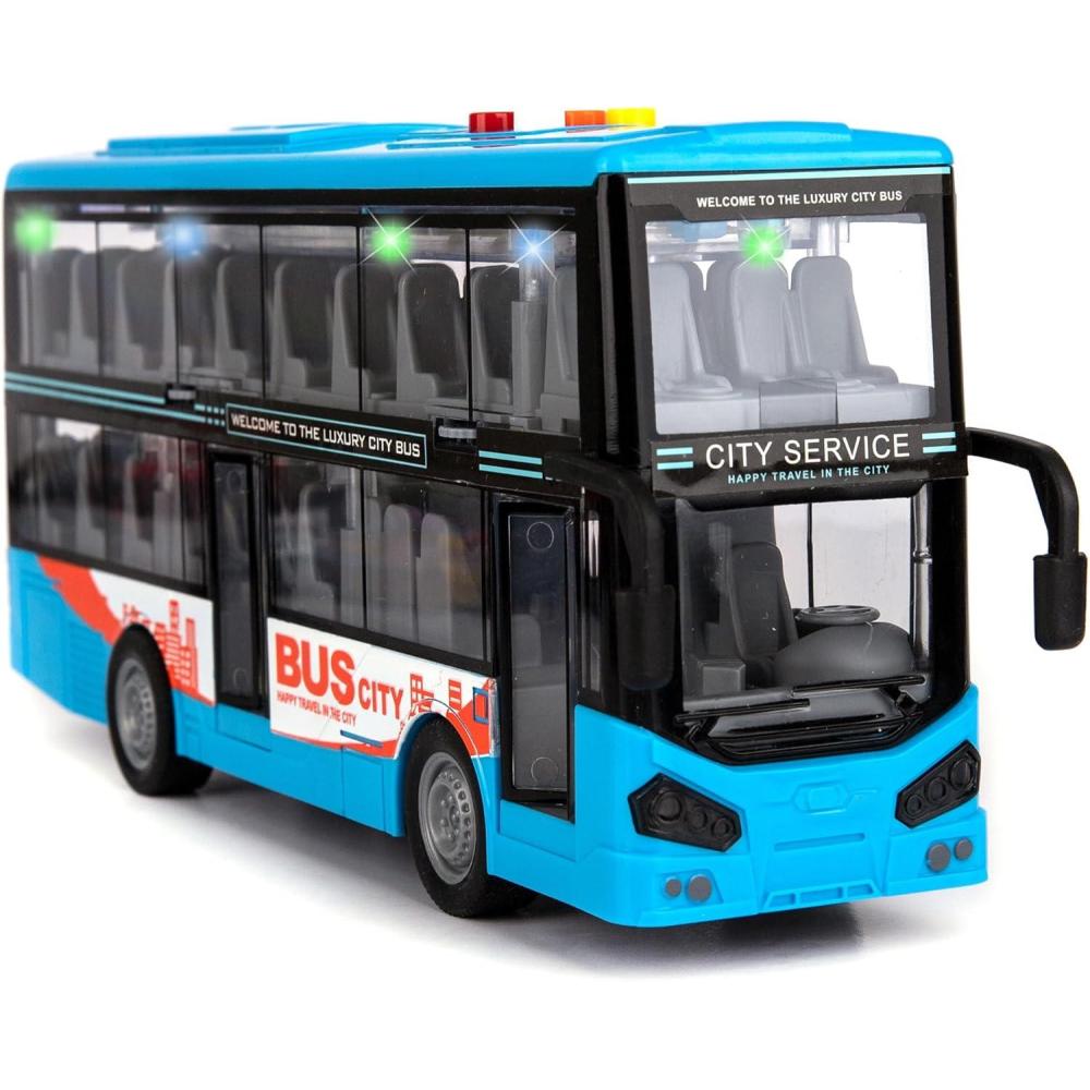 imageArtCreativity Double Decker Bus Toy with Lights ampamp Sounds  Friction Powered Toy Bus for Kids with Indoor Ceiling Lights and 4 Different Sounds  Doors Open  Gift for Kids Ages 38