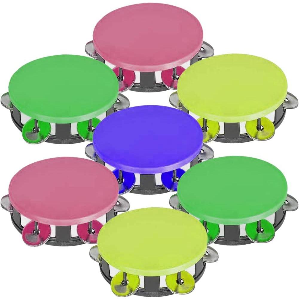 imageArtCreativity Neon Tambourines for Kids Set of 12 Percussion Musical Instruments for Boys and Girls Durable Plastic and Metal Noise Makers Birthday Party Favors and Goodie Bag Fillers 4 Colors