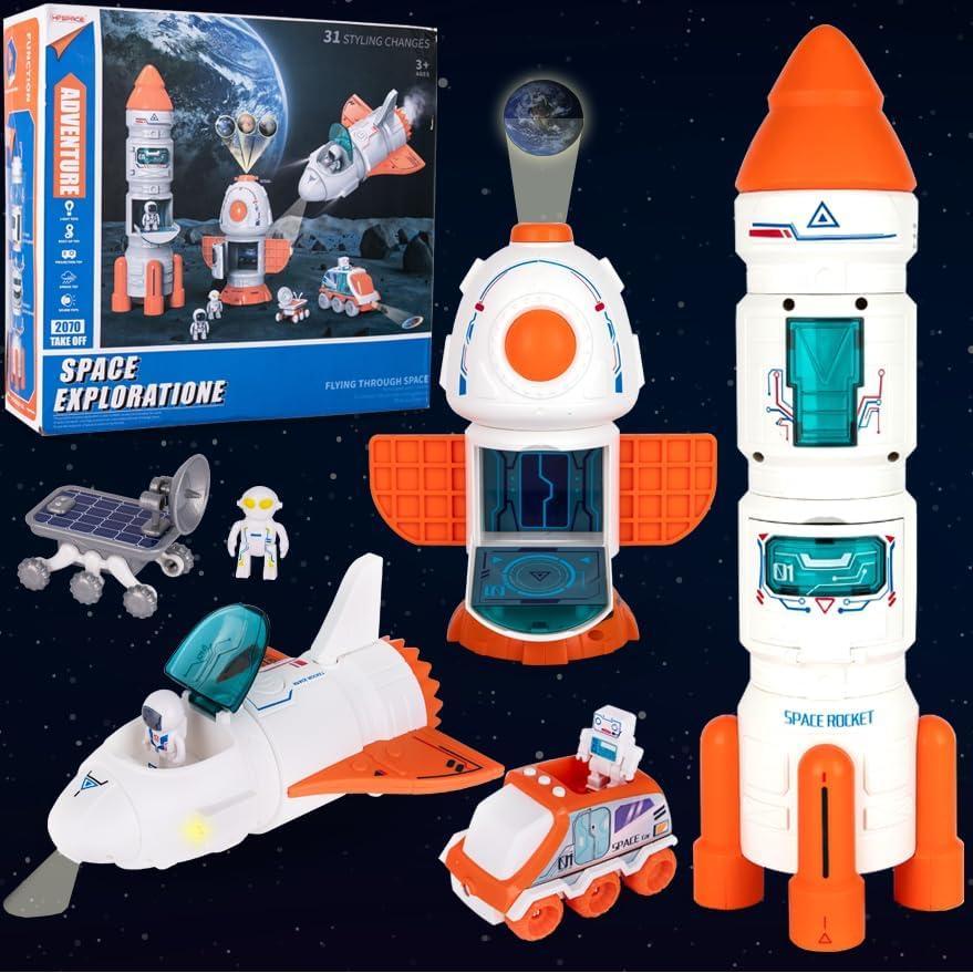 imageArtCreativity Rocket Space Toys for Kids 3 4 5 6 7 with Planet Projection Rocket Ship Toys for Toddlers with Lights and Sounds Space Shuttle Toy with Mist Spray Rovers Astronaut Toy for Boys
