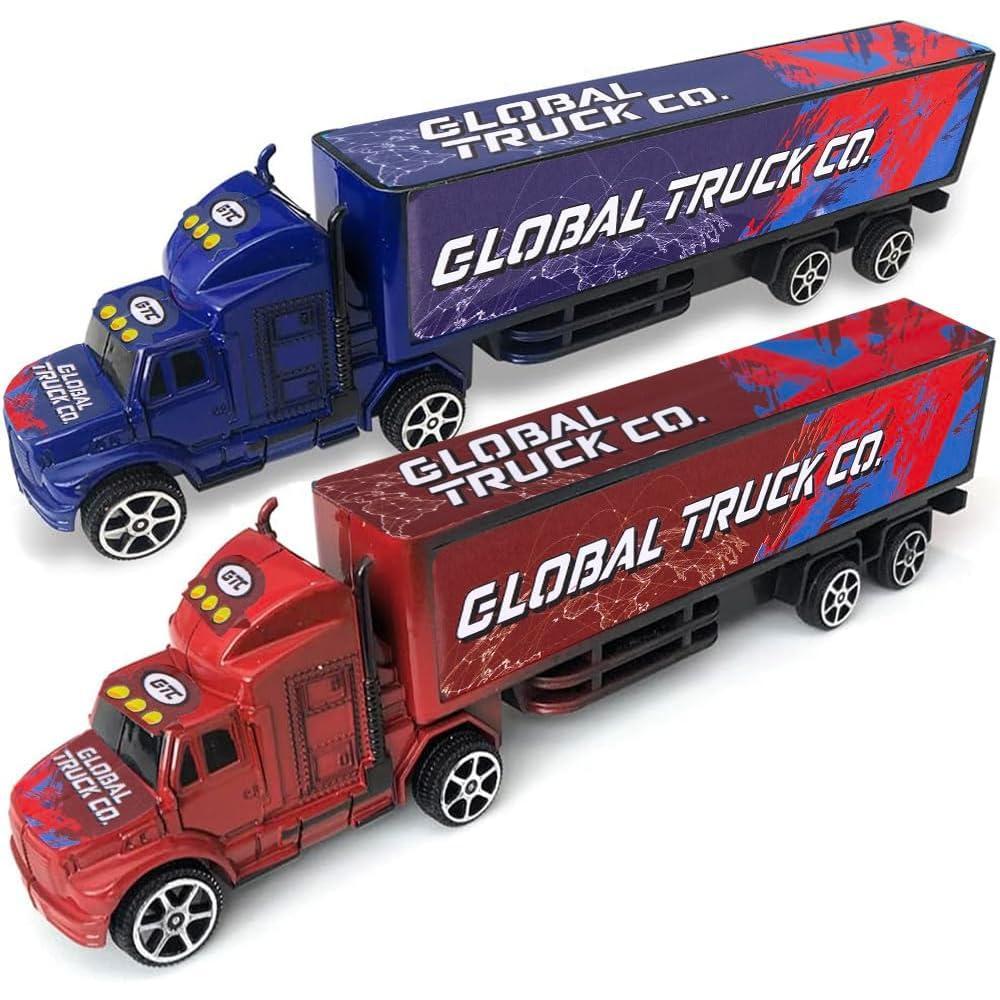 imageArtCreativity Semi Truck Toys for Boys Set of 2 Pull Back Truck Toys for Kids in Red ampamp Blue Trailer Trucks for Hours of Pretend Play Unique Toy Car Party Decorations and Boys Room Decor