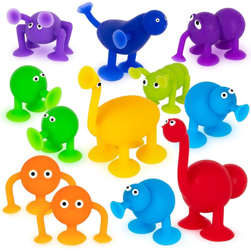 imageArtCreativity Suction Cup Bath Toys for Toddlers  Set of 12 Suction Cup Toys  Mold Free Bath Toys in Assorted Colors and Shapes  Suction Toys for Toddlers  Cool Creatures for Baththub Play
