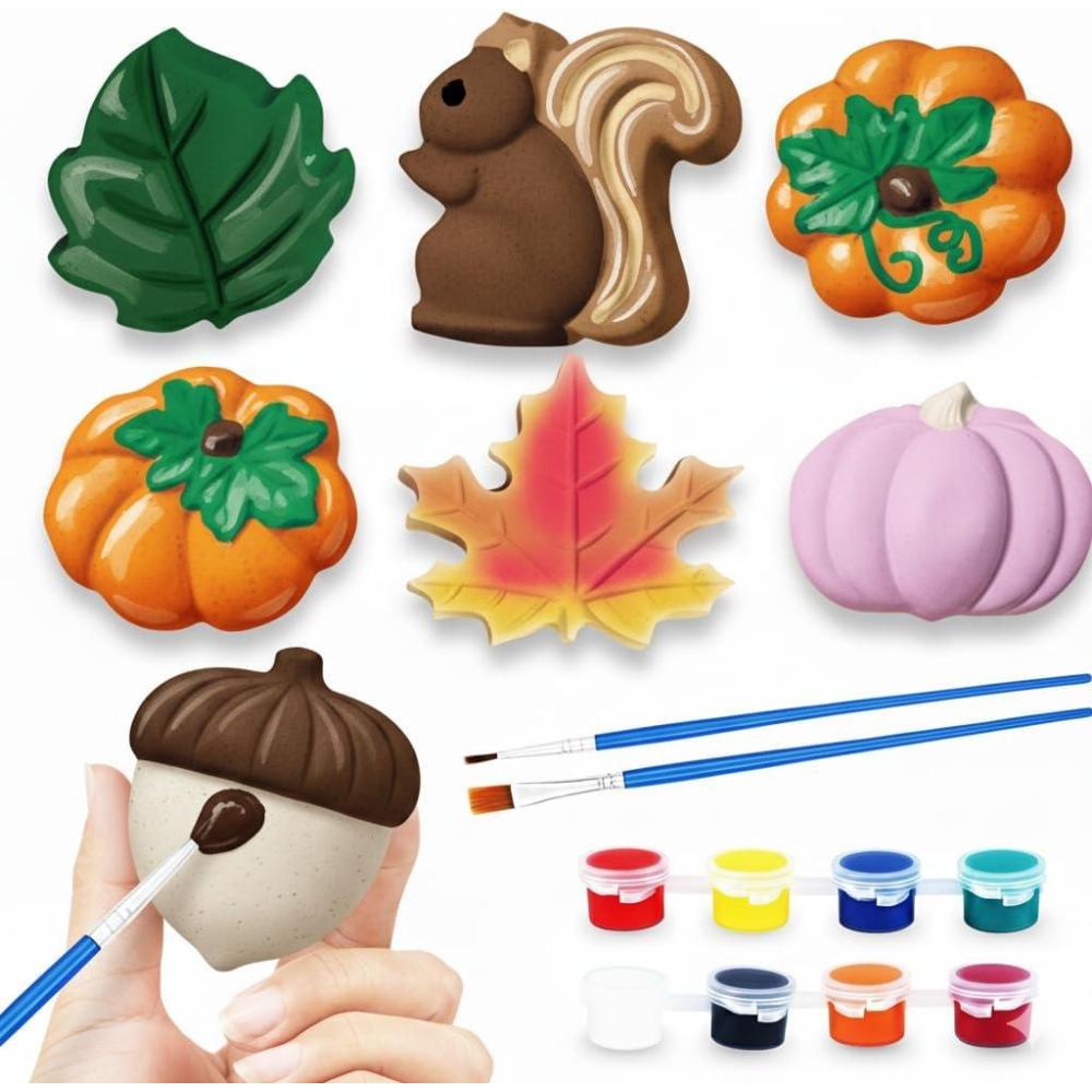 imageArtCreativity Thanksgiving Ceramic Painting Craft  7 Pack  Kids Fall Crafts Includes 7 Ceramic Figures 8 Paint Set 2 Brushes 7 Adhesive Magnet  DIY Thanksgiving Paint Activity for Toddlers 38