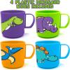 ArtCreativity Dinosaur Mugs for Kids, Set of 4, 3-Inch Plastic Cups in Assorted Colors & Designs, Ideal for Dinosaur Party Favors, Gifts,Photo Booth Props, Table Decorations for Themed Parties