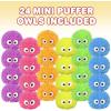ArtCreativity Mini Puffer Owls, Set of 24, Owl Surprise Toys for Filling Easter Eggs, Easter Party Favors, Egg Hunt Supplies, Stress Relief Toys for Kids, Assorted Neon Colors