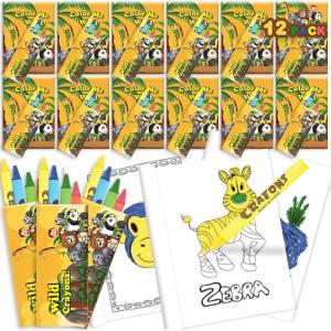 ArtCreativity 12 Pack Zoo Animal Mini Coloring Books for Kids with 12 Crayon Packs – Jungle Safari Party Favors, Wild One Birthday goodie bags stuffers, Classroom Prizes, Activity Set for Toddlers