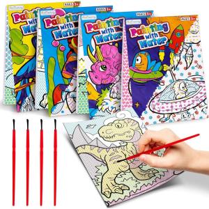 ArtCreativity 4 Pack Mini Paint with Water Books for Kids – Total of 96 Pages -Mess Free Coloring for Toddlers -Water Coloring Books Mess Free Painting -Water Painting Books for Kids 1 2 3 4 5 6 7 8+