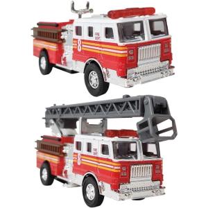 ArtCreativity 5.5 Inch Fire Truck Toys – Set of 2 – Pull Back Firetruck Toys 3-5 Years Old Boys and Girls – Includes Metal Ladder Truck and Fire Engine – Best Birthday Gift for Toddlers and Kids