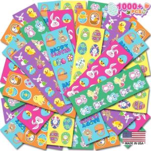 ArtCreativity Assorted Easter Stickers for Kids – 100 Sheets with Over 1000 Stickers – Made in USA Assorted Vibrant Colors and Designs, Easter Basket Essentials, Party Favors for Boys and Girls