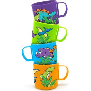 ArtCreativity Dinosaur Mugs for Kids, Set of 4, 3-Inch Plastic Cups in Assorted Colors & Designs, Ideal for Dinosaur Party Favors, Gifts,Photo Booth Props, Table Decorations for Themed Parties