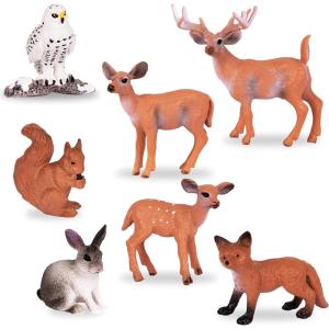 ArtCreativity Forest Animal Figures – Set of 7 Woodland Animals – Mini Forest Animal Figurines for Woodland Cupcake Topper Decorations – Forest Cake Decorations for Baby Shower – Small Animal Toys