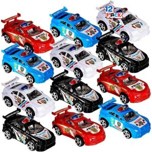 ArtCreativity Pullback Mini Police Toy Cars for Kids, Set of 12, Pull Back Racers in Assorted Colors, Police Birthday Party Favors for Boys Girls, Goodie Bag Fillers, Small Game Prizes