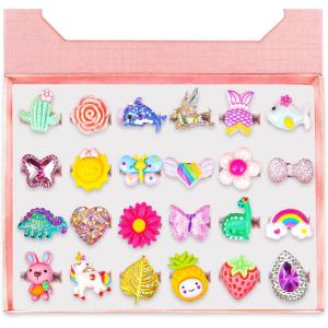 ArtCreativity Rings For Girls 24 Adjustable, No Duplication Kids Rings in Gift Box, Girl Dress Up Jewelry, Toys For Toddler Girl, Stocking Stuffers For Kids, Party Favors For Kid 3-12 Year Old