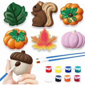 ArtCreativity Thanksgiving Ceramic Painting Craft – 7 Pack – Kids Fall Crafts Includes 7 Ceramic Figures, 8 Paint Set, 2 Brushes, 7 Adhesive Magnet – DIY Thanksgiving Paint Activity for Toddlers 3-8