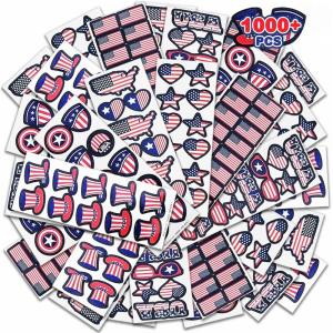 Artcreativity 1000+ Assorted 4th of July Stickers, Patriotic Sticker for Kids, 100 Bulk Stickers Sheets, Memorial Day Crafts for Kid, Memorial Day Decorations, 4th of July Party Favors for Kids