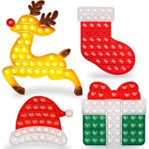 ArtCreativity Christmas Poppers for Kids – 4 Pack – Christmas Pop Its Bubble Fidget Sensory Toys Include Rudolph The Reindeer & Santa Hat – Basket Stocking Stuffers – Holiday Birthday Party Favors