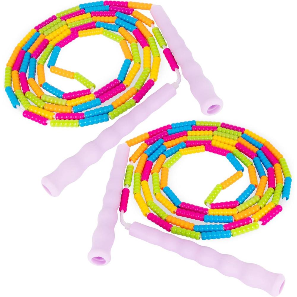 imageArtCreativity Beaded Jump Rope for Kids  2Pack of Colorful Jump Ropes with Bright Pink Handles  Fun Outdoor Beaded Jump Ropes for Kids Ages 69  Durable Skipping Rope for Active Play