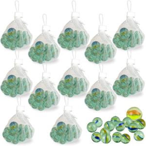 ArtCreativity Pack of 12 Bag of Marbles – Glass Marbles 180Pcs – Include 14 Marble and 1 Shooter Marble Per Pack – Fun Indoor and Outdoor Toys, Great Game Party Favors and Pinata Fillers