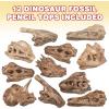 ArtCreativity Dinosaur Fossil Pencil Tops, Set of 12, Dinosaur Party Favors and Classroom Prizes for Kids, Great Back to School Gifts for Boys and Girls, Durable Plastic Dinosaur Pencil Toppers