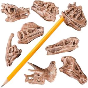 ArtCreativity Dinosaur Fossil Pencil Tops, Set of 12, Dinosaur Party Favors and Classroom Prizes for Kids, Great Back to School Gifts for Boys and Girls, Durable Plastic Dinosaur Pencil Toppers